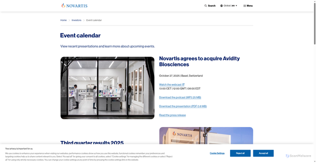 Security scan screenshot of https://www.novartis.com/investors/event-calendar