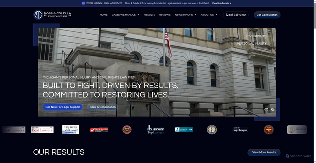 Security scan screenshot of https://www.mosscolella.com/