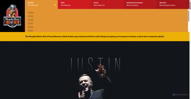 Security scan screenshot of https://memphismusichalloffame.com/inductee/justintimberlake/