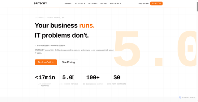 Security scan screenshot of https://britecity.com