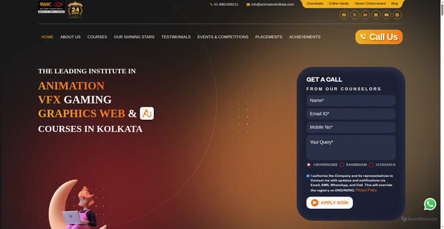 Security scan screenshot of https://animationkolkata.com/