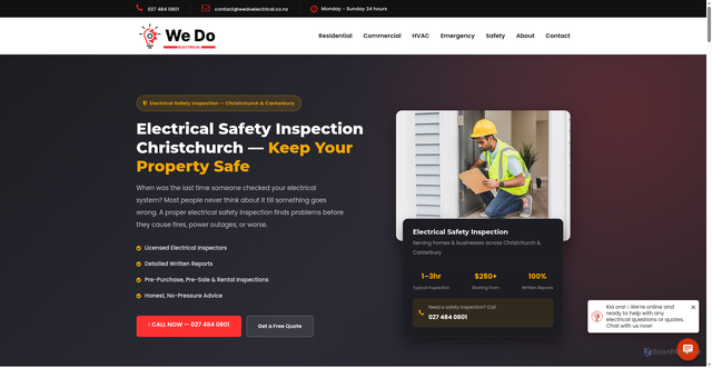 Security scan screenshot of https://wedoelectrical.pages.dev/electrical-safety-safety-inspection-christchurch.html