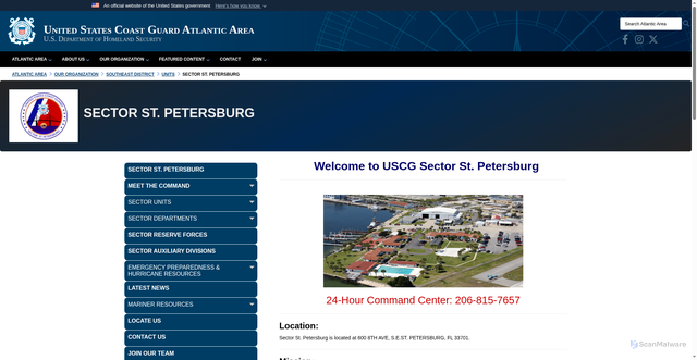 Security scan screenshot of https://www.atlanticarea.uscg.mil/Our-Organization/Southeast-District/Units/Sector-St-Petersburg/