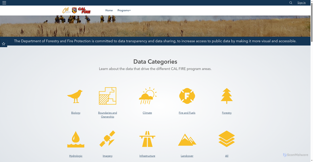 Security scan screenshot of https://hub-calfire-forestry.hub.arcgis.com/