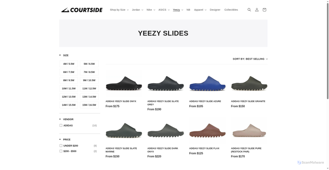 Security scan screenshot of https://courtsideonline.com/collections/yeezy-slides