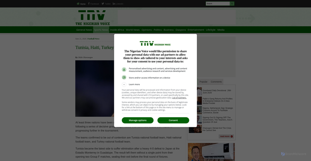 Security scan screenshot of https://www.thenigerianvoice.com/sports/369836/tunisia-haiti-turkey-crash-out-of-world-cup-2026.html