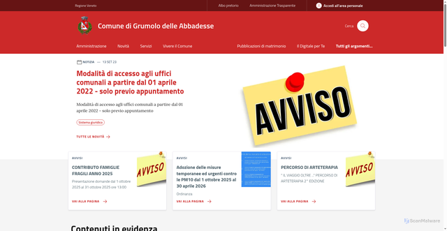 Security scan screenshot of https://www.comune.grumolodelleabbadesse.vi.it/