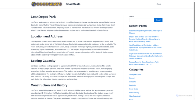 Security scan screenshot of https://www.goodseats.com/venues/loandepot-park/
