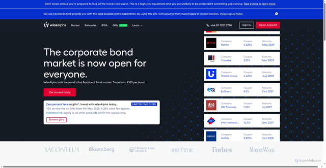Security scan screenshot of https://wisealpha.com