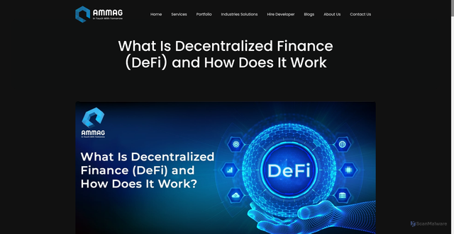 Security scan screenshot of https://www.ammag.tech/blog/what-is-decentralized-finance-(DeFi)-and-how-does-it-work.html