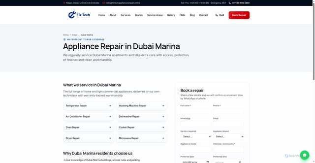 Security scan screenshot of https://fixtechappliancesrepair.online/areas/dubai-marina