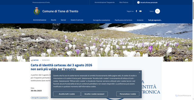 Security scan screenshot of https://www.comune.tioneditrento.tn.it/