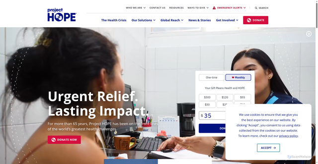 Security scan screenshot of https://www.projecthope.org