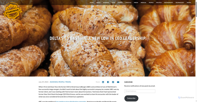 Security scan screenshot of https://starkmanapproved.com/deltas-ed-bastian-a-new-low-in-ceo-leadership/