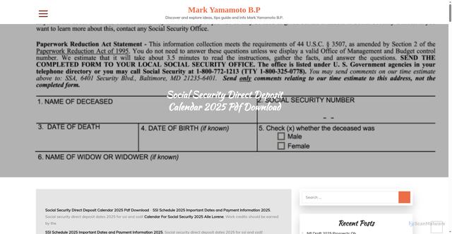 Security scan screenshot of https://markyamamotobp.pages.dev/xkig-social-security-direct-deposit-calendar-2025-pdf-download-ztvve/