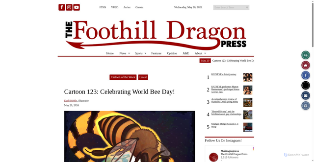 Security scan screenshot of https://foothilldragonpress.org/291596/a-latest/cartoon-123-celebrating-world-bee-day/
