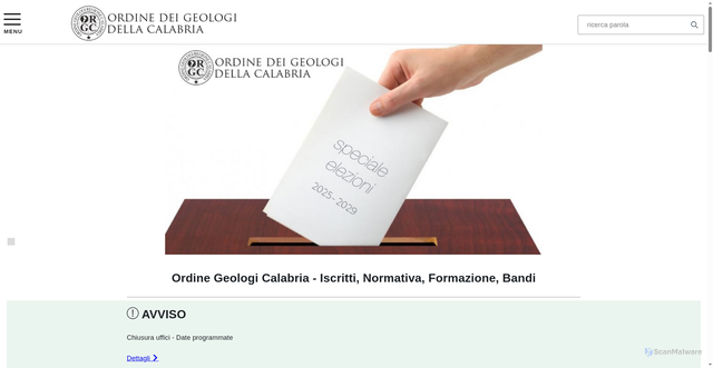 Security scan screenshot of https://www.ordinegeologicalabria.it/