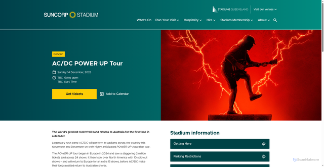 Security scan screenshot of https://suncorpstadium.com.au/events/acdc
