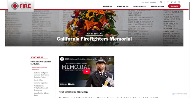 Security scan screenshot of https://www.cafirefoundation.org/what-we-do/for-firefighters-and-families/california-firefighters-memorial