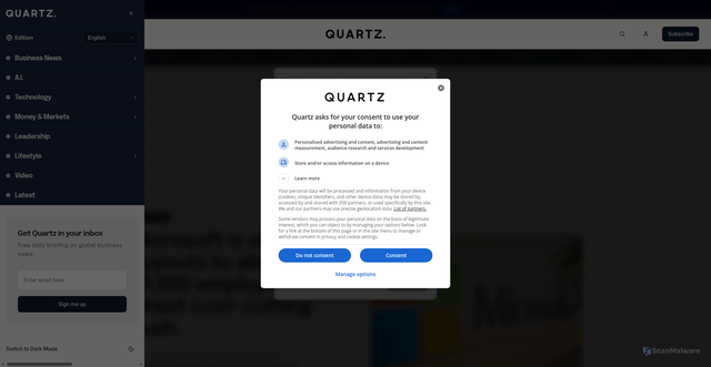 Security scan screenshot of https://qz.com