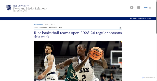 Security scan screenshot of https://news.rice.edu/news/2025/rice-basketball-teams-open-2025-26-regular-seasons-week