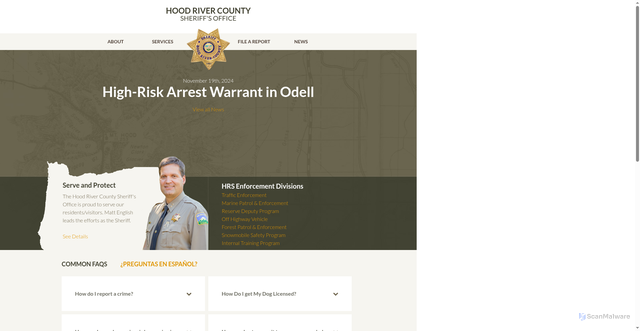 Security scan screenshot of https://hoodriversheriff.com/