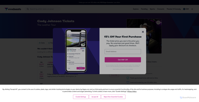 Security scan screenshot of https://www.vividseats.com/cody-johnson-tickets/performer/34356