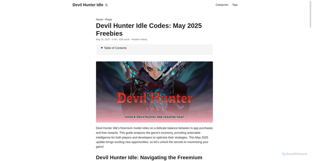 Security scan screenshot of https://devil-hunter-idle.pages.dev/posts/devil-hunter-idle/