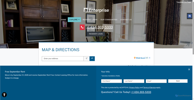 Security scan screenshot of https://highlandparksenior.enterpriseresidential.org/mapsanddirections