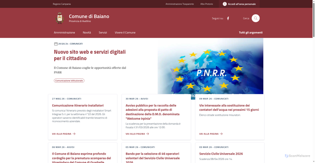 Security scan screenshot of https://www.comune.baiano.av.it