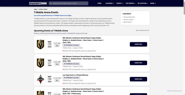 Security scan screenshot of https://vegasevents.guide/venue/t-mobile-arena/