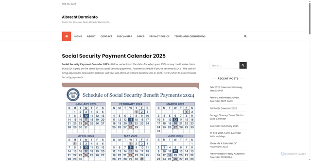 Security scan screenshot of https://albrechtdarmiento.pages.dev/lbrchtuei-social-security-payment-calendar-2025-drmntoxvw/
