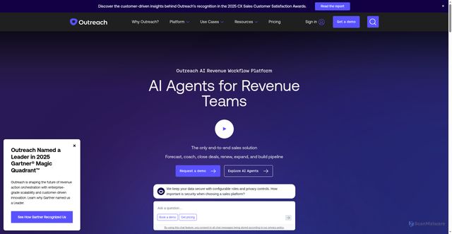 Security scan screenshot of https://www.outreach.io