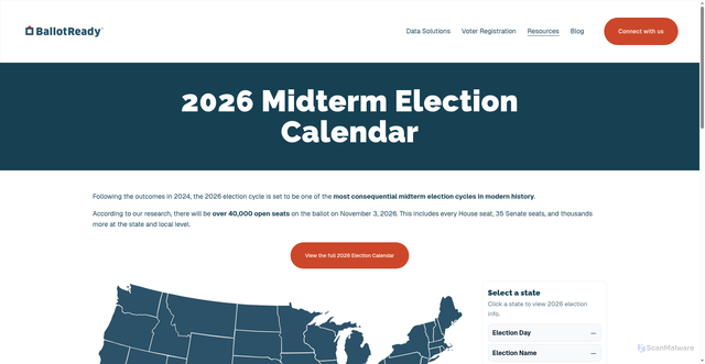 Security scan screenshot of https://organizations.ballotready.org/2026-election-calendar