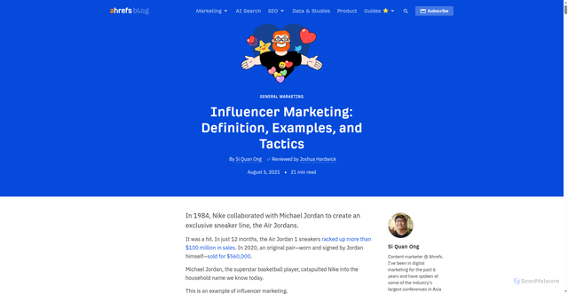 Security scan screenshot of https://ahrefs.com/blog/influencer-marketing/