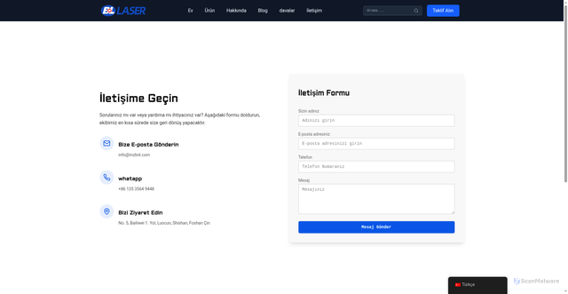 Security scan screenshot of https://mzbnl.com/tr/iletisim/
