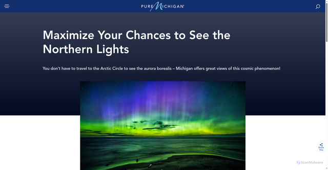 Security scan screenshot of https://www.michigan.org/article/trip-idea/maximize-your-chances-see-northern-lights