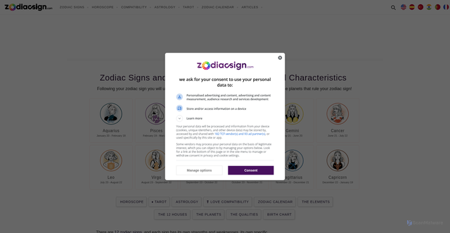 Security scan screenshot of https://www.zodiacsign.com/
