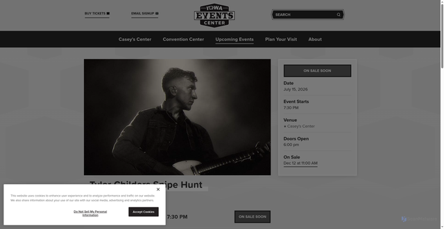 Security scan screenshot of https://www.iowaeventscenter.com/events/detail/tyler-childers-snipe-hunt