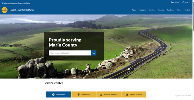 Security scan screenshot of https://publicworks.marincounty.gov/