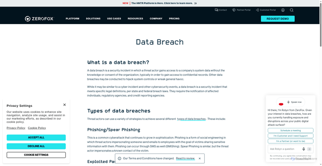Security scan screenshot of https://www.zerofox.com/glossary/data-breach/
