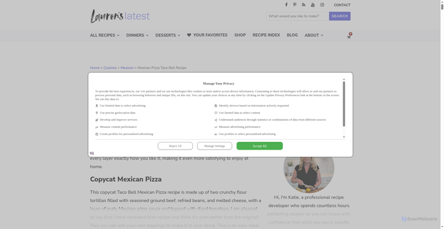 Security scan screenshot of https://laurenslatest.com/mexican-pizza-taco-bell-recipe/