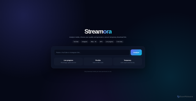 Security scan screenshot of https://streamora.se