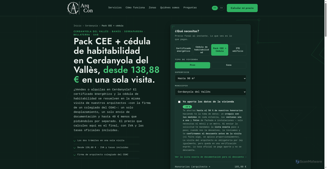 Security scan screenshot of https://arqcon-web.pages.dev/pack-cee-cedula-cerdanyola/