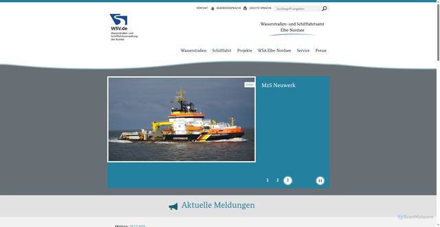Security scan screenshot of https://www.wsa-elbe-nordsee.wsv.de/Webs/WSA/Elbe-Nordsee/DE/0_Startseite/startseite_node.html