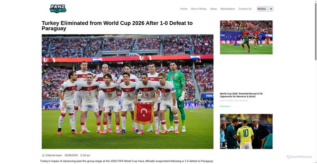 Security scan screenshot of https://www.fanzword.com/turkey-eliminated-from-world-cup-2026-after-1-0-defeat-to-paraguay/