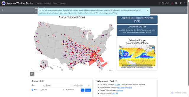 Security scan screenshot of https://aviationweather.gov/