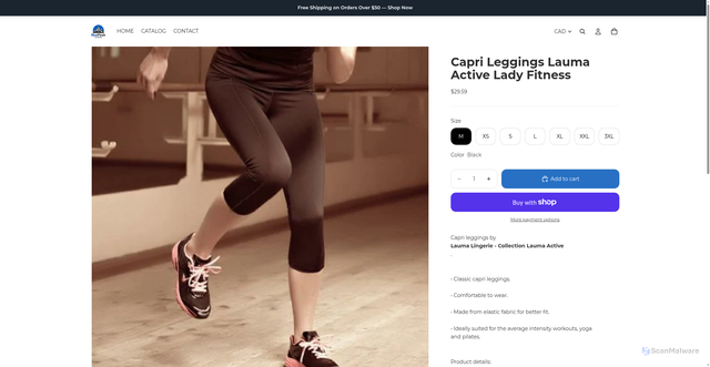 Security scan screenshot of https://bluepeakcom.store/products/capri-leggings-lauma-active-lady-fitness