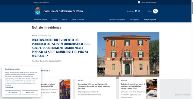 Security scan screenshot of https://www.comune.calderaradireno.bo.it/
