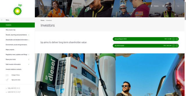 Security scan screenshot of https://www.bp.com/en/global/corporate/investors.html